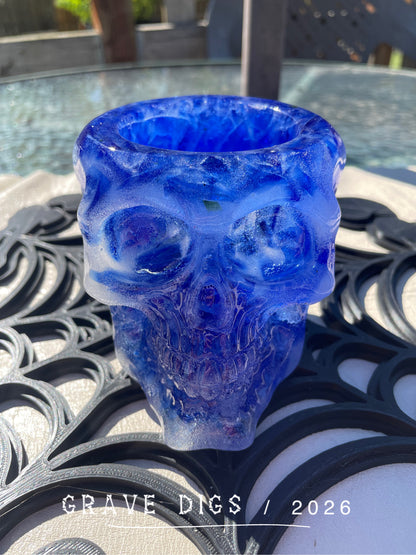 Blue Broken Glass and Epoxy Resin Skull Planter