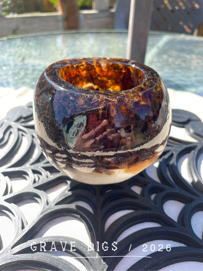 Brown Broken Glass and Epoxy Resin Skull Planter