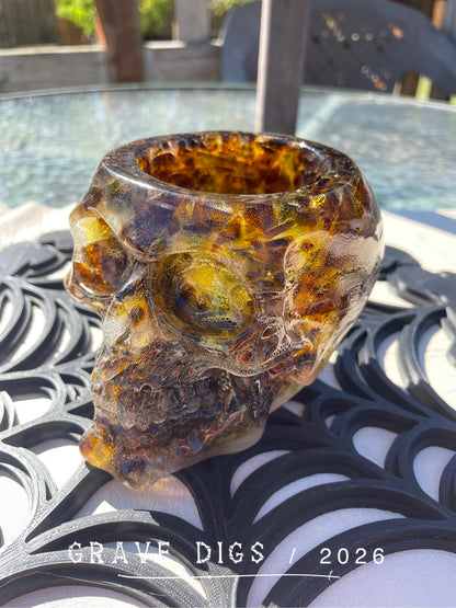 Brown and Green Broken Glass and Epoxy Resin Skull Planter #4