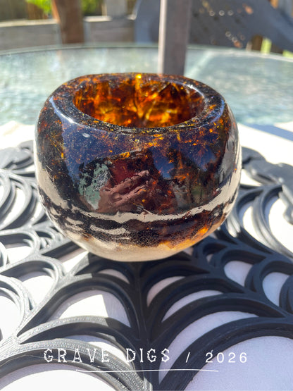Brown Broken Glass and Epoxy Resin Skull Planter #2