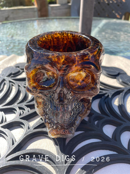 Brown Broken Glass and Epoxy Resin Skull Planter
