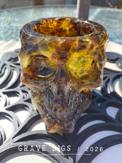 Brown and Green Broken Glass and Epoxy Resin Skull Planter #4