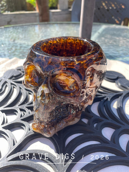 Brown Broken Glass and Epoxy Resin Skull Planter