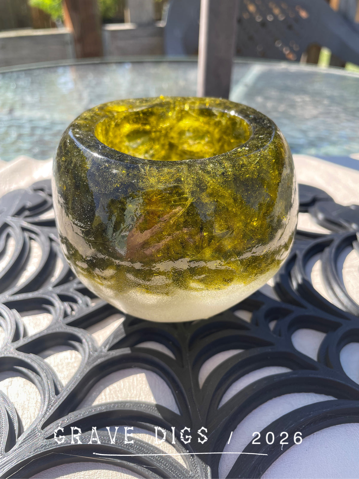 Green Broken Glass and Epoxy Resin Skull Planter