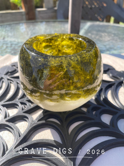 Green Broken Glass and Epoxy Resin Skull Planter