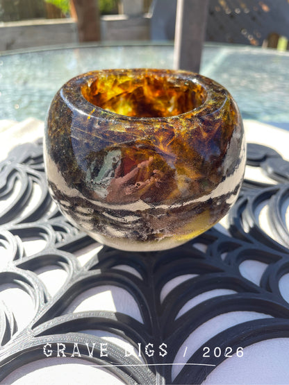 Brown and Green Broken Glass and Epoxy Resin Skull Planter #3