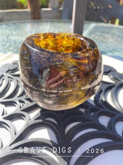 Brown and Green Broken Glass and Epoxy Resin Skull Planter #4