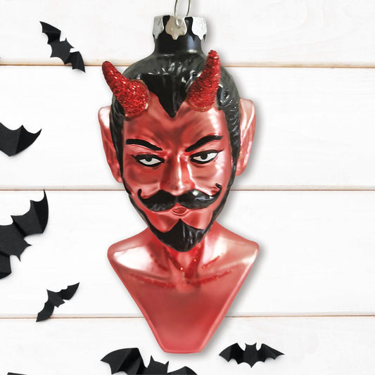 Devil Head Glass Christmas Ornament, Halloween Horror Tree Decoration