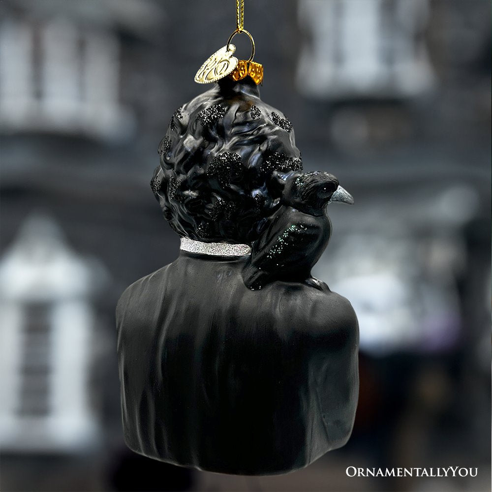 Edgar Allan Poe Glass Christmas Ornament, Spooky Halloween Horror Decor