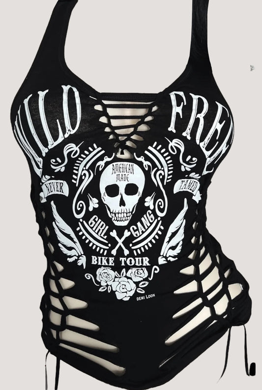 Wild & Free Ribcage Slashed Biker Tank