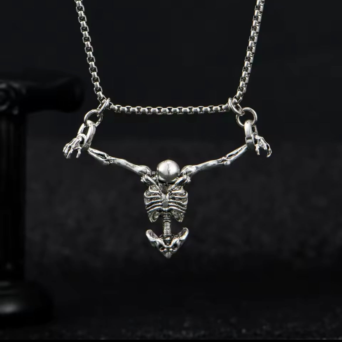 Crucified Corpse Pendant Necklace | Silver Chain | Gothic Fashion Jewelry