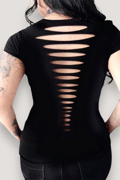 Vamp Vampire Bat Wings Goth Slashed Tee