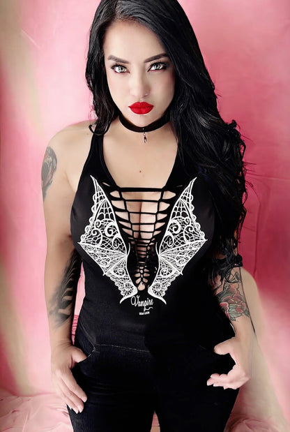 Vampire  Lace Bat Wings Cutout Tank