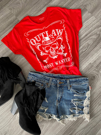 Outlaw Skull Cowboy Graphic Biker Cowgirl Country Tee