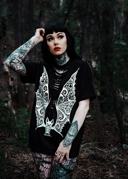 Vampire Lace Wings Boyfriend Fit Tee -Slashed or Unslashed