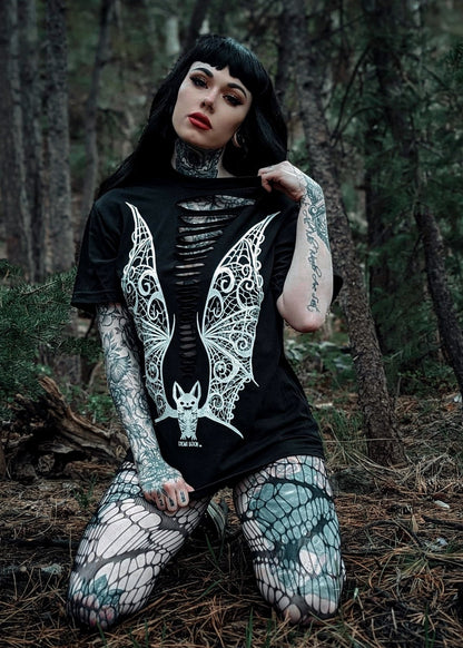 Vampire Lace Wings Boyfriend Fit Tee -Slashed or Unslashed