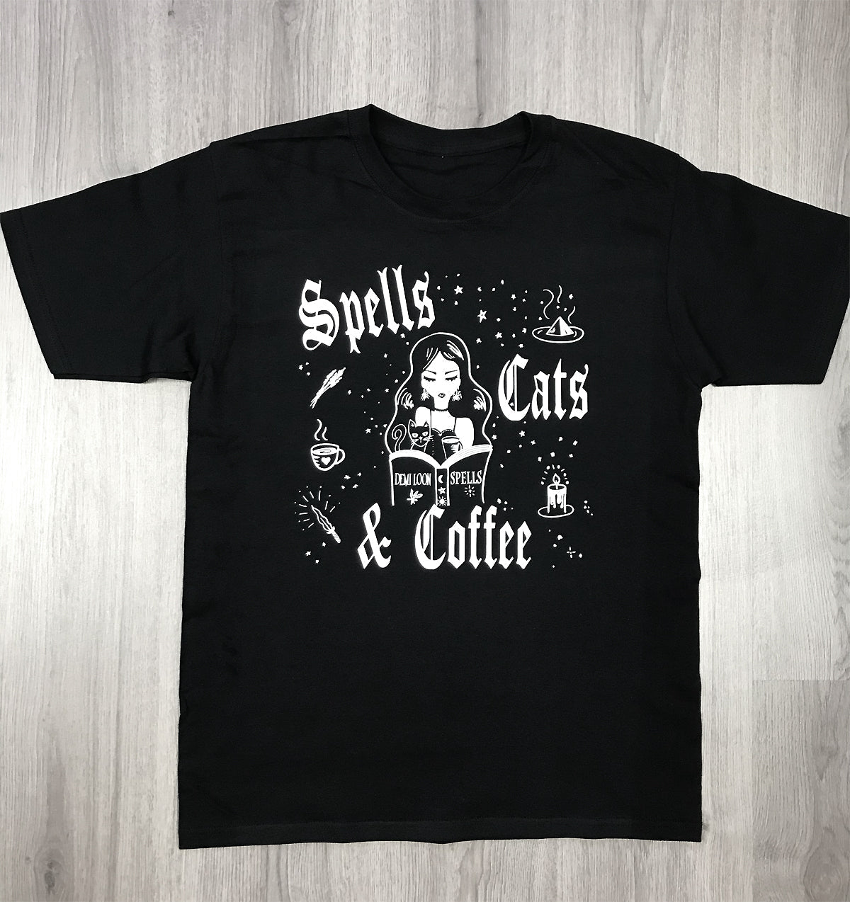 Spells Cats & Coffee Boyfriend SS Tee- Black
