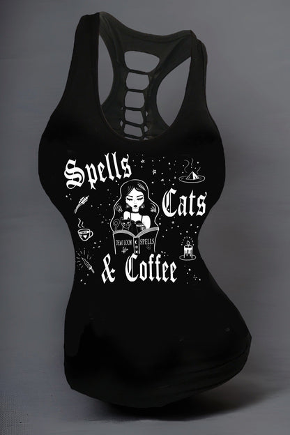 Spells Cats & Coffee Slashed Back Racerback Tank SCC13