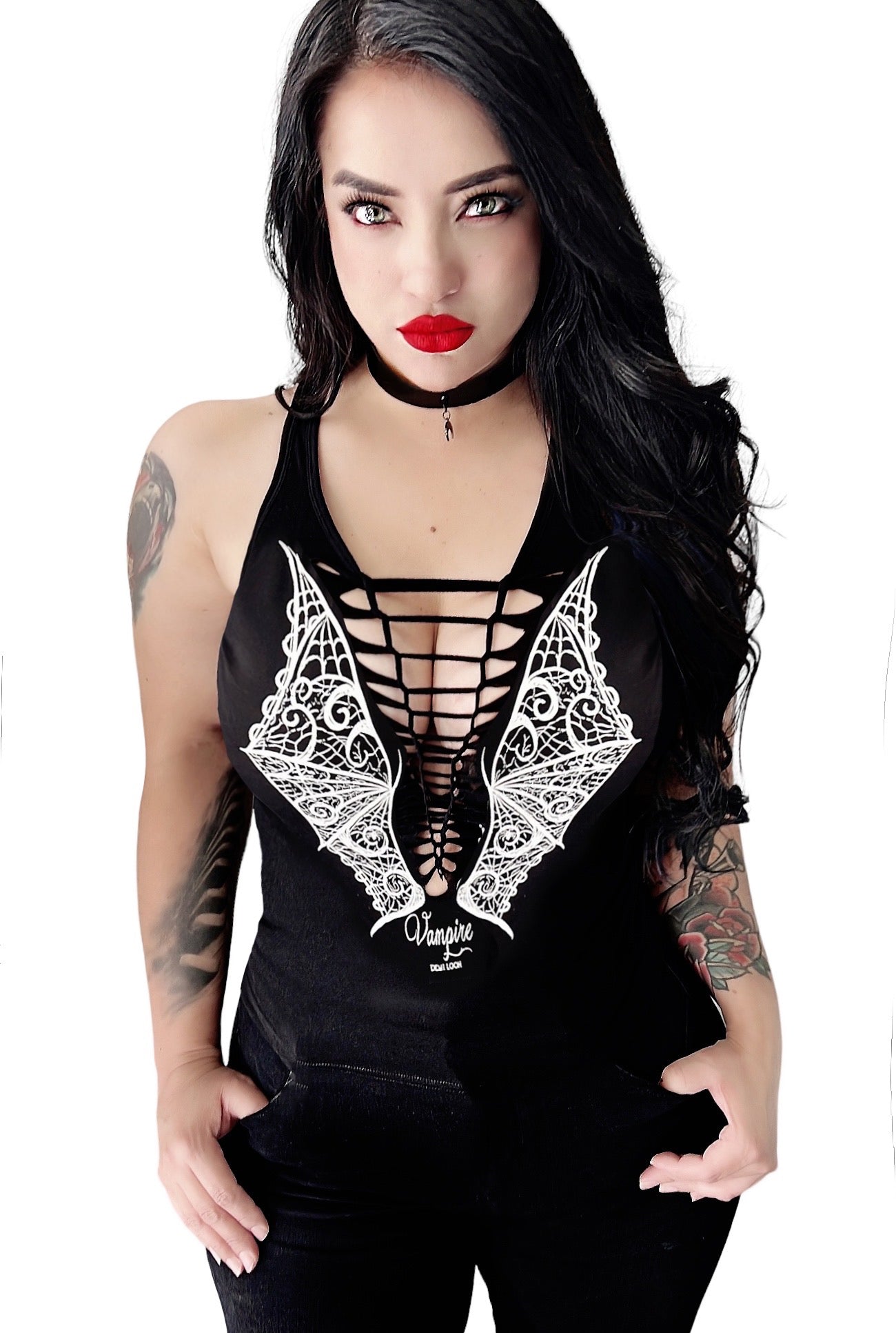 Vampire  Lace Bat Wings Cutout Tank