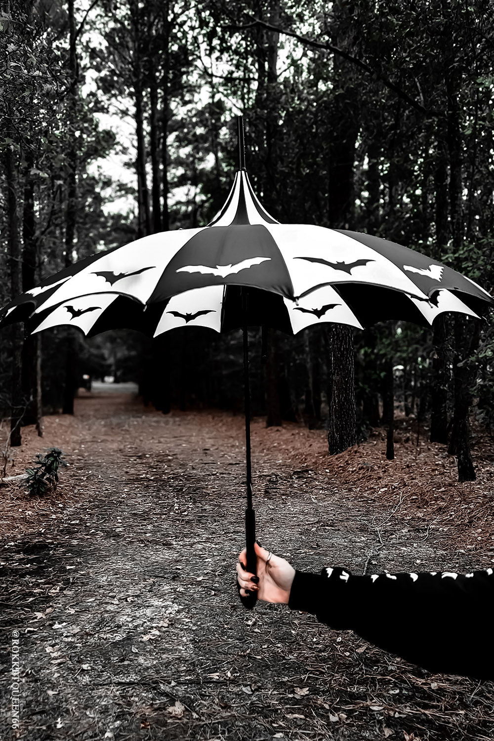 Batwing Pagoda Umbrella Batty Black and White