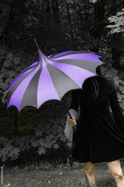 Batwing Pagoda Umbrella BLACK and DARK PURPLE