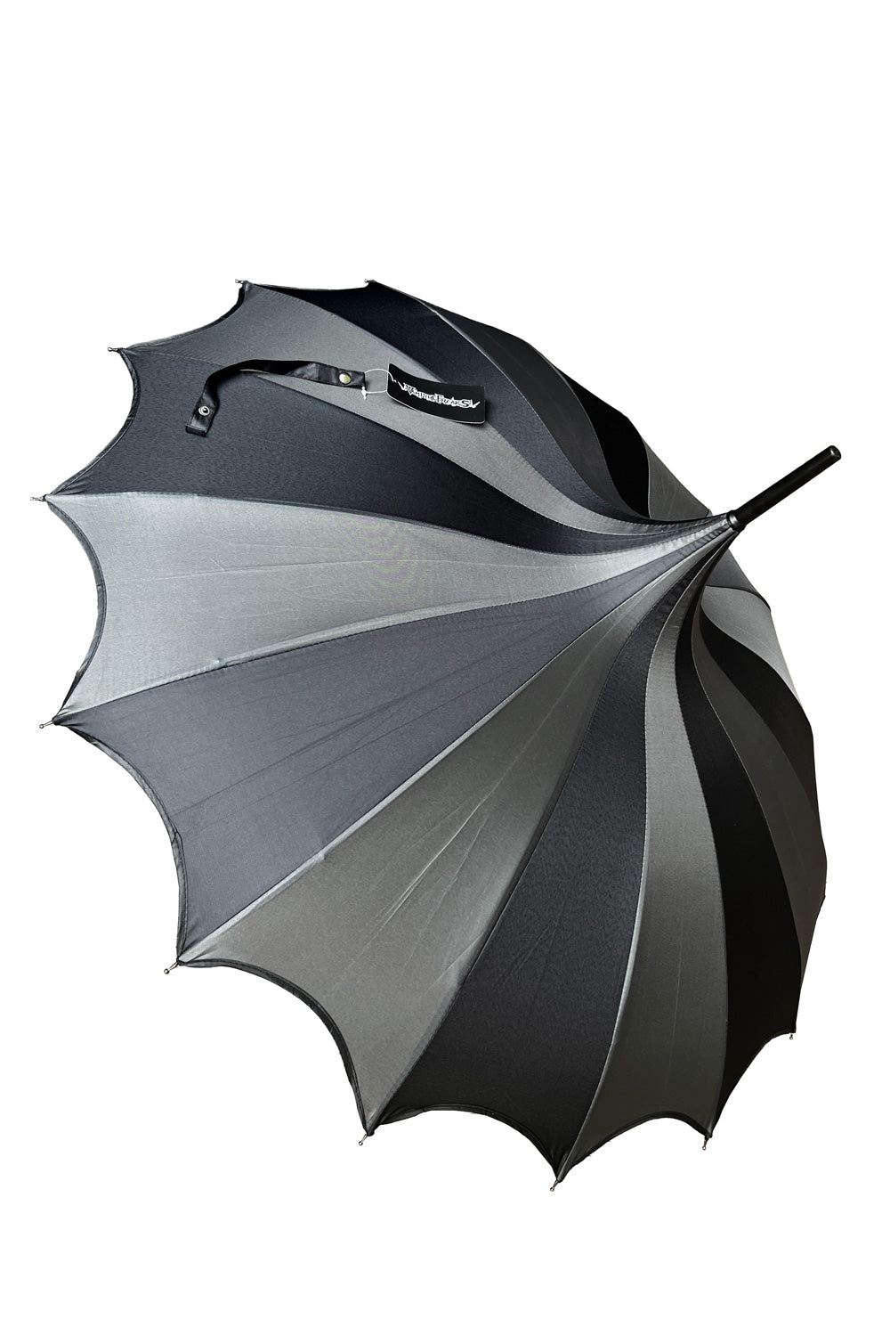 Batwing Pagoda Umbrella BLACK and GRAY STRIPED