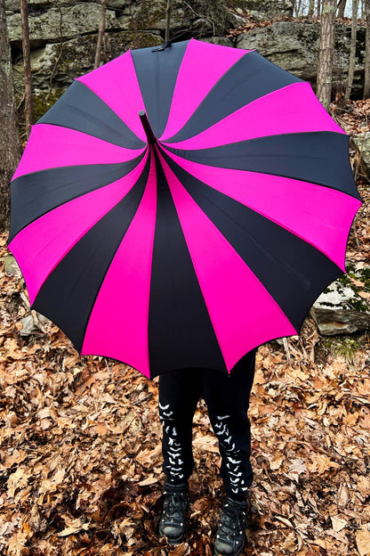 Batwing Pagoda Umbrella BLACK and HOT PINK STRIPED