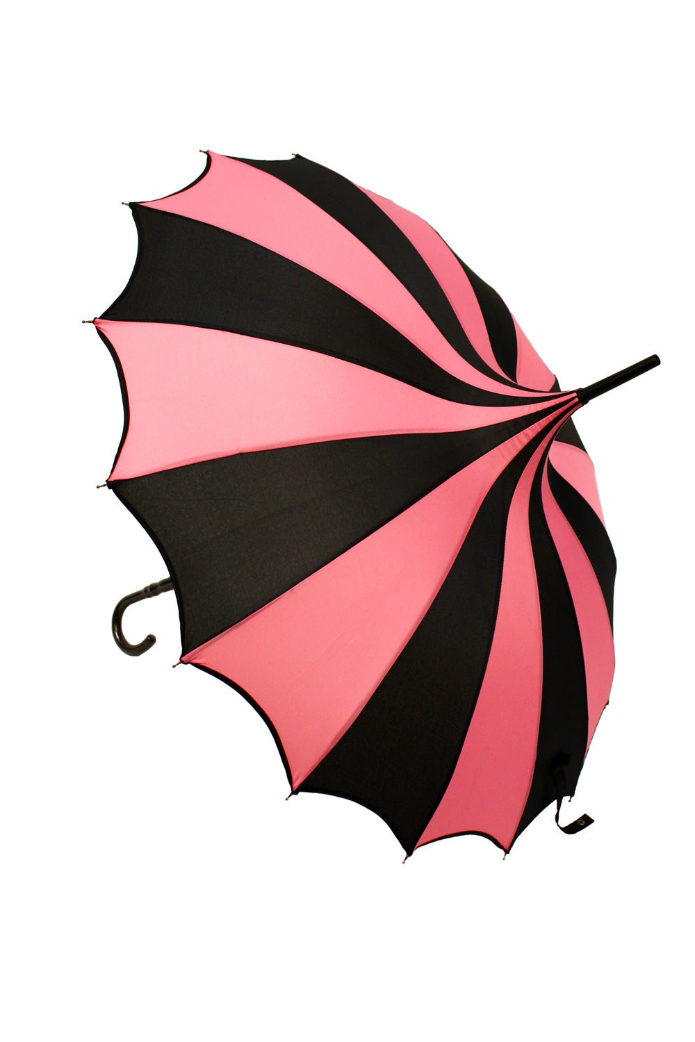 Batwing Pagoda Umbrella BLACK and PASTEL PINK STRIPED