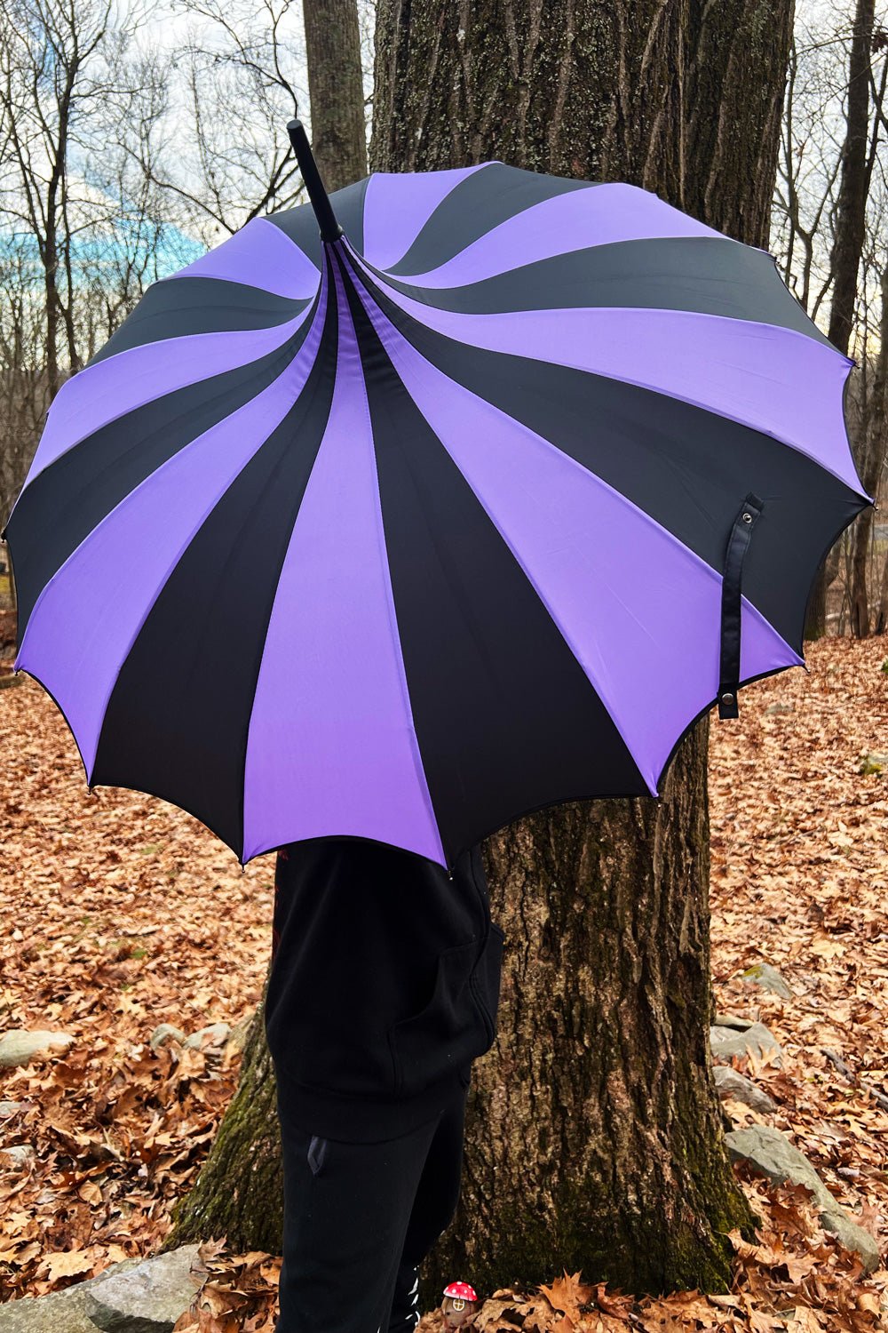 Batwing Pagoda Umbrella BLACK and LIGHT PURPLE