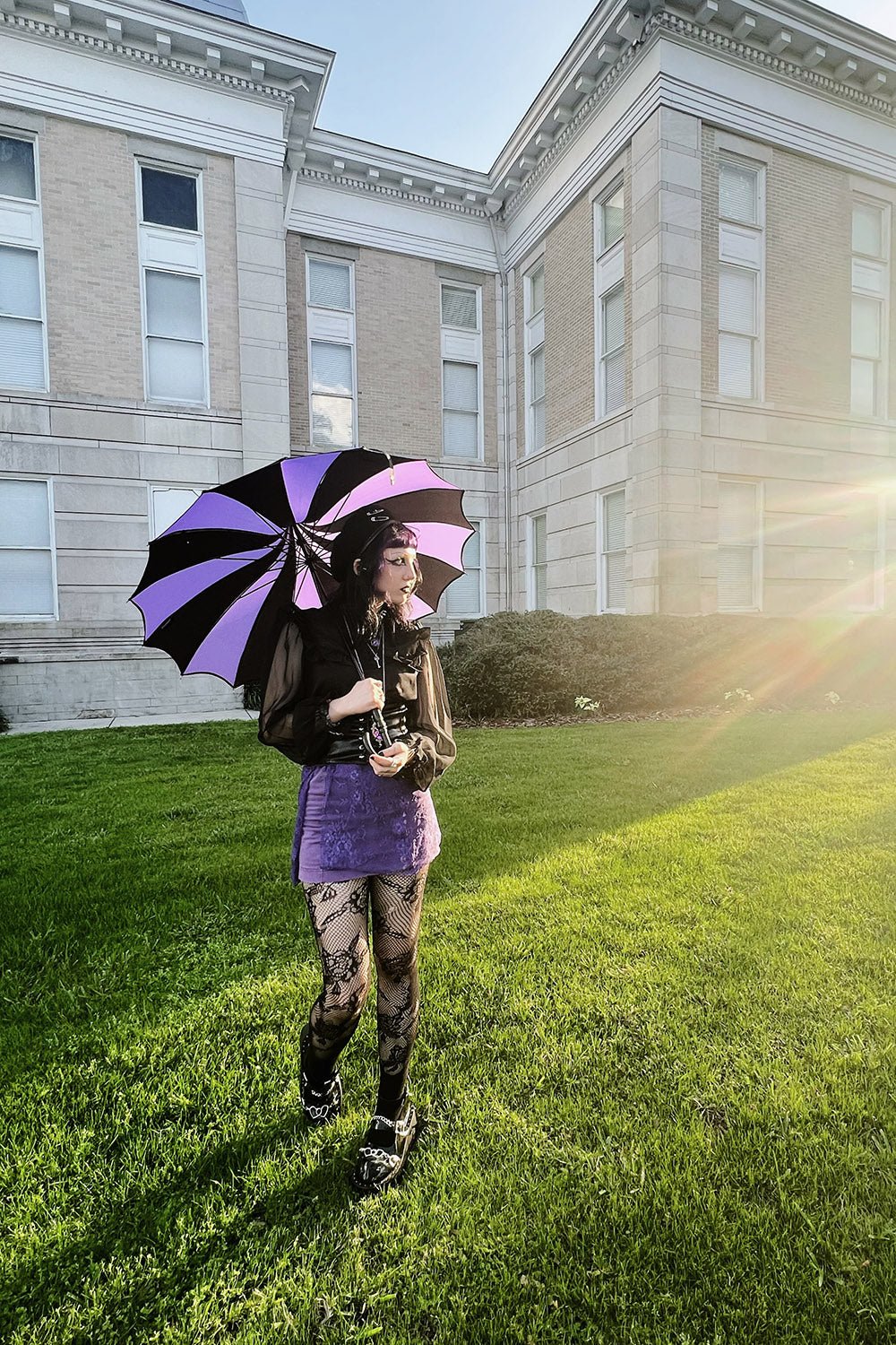 Batwing Pagoda Umbrella BLACK and LIGHT PURPLE