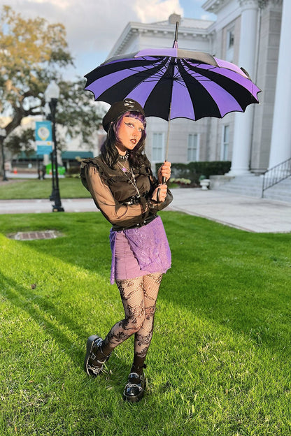 Batwing Pagoda Umbrella BLACK and LIGHT PURPLE
