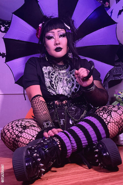 Batwing Pagoda Umbrella BLACK and LIGHT PURPLE