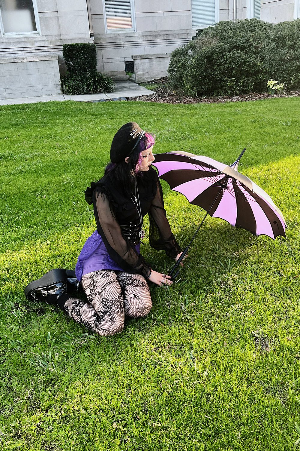 Batwing Pagoda Umbrella BLACK and LIGHT PURPLE