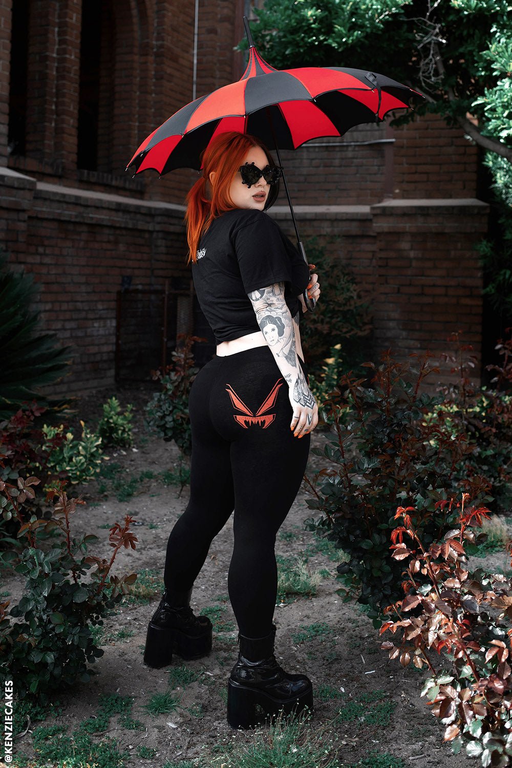 Batwing Pagoda Umbrella BLACK and RED STRIPED