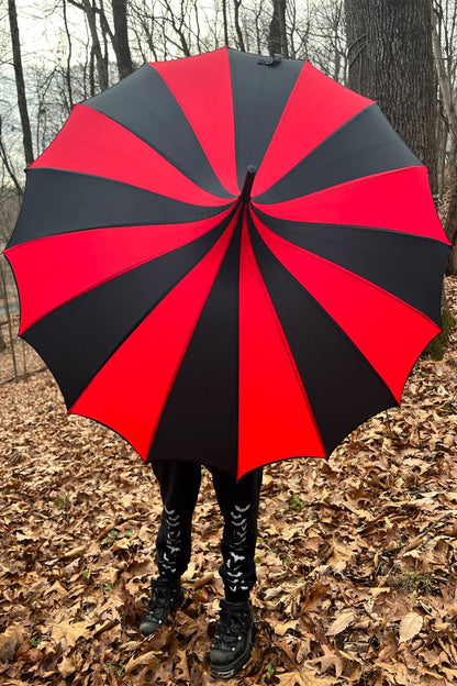 Batwing Pagoda Umbrella BLACK and RED STRIPED