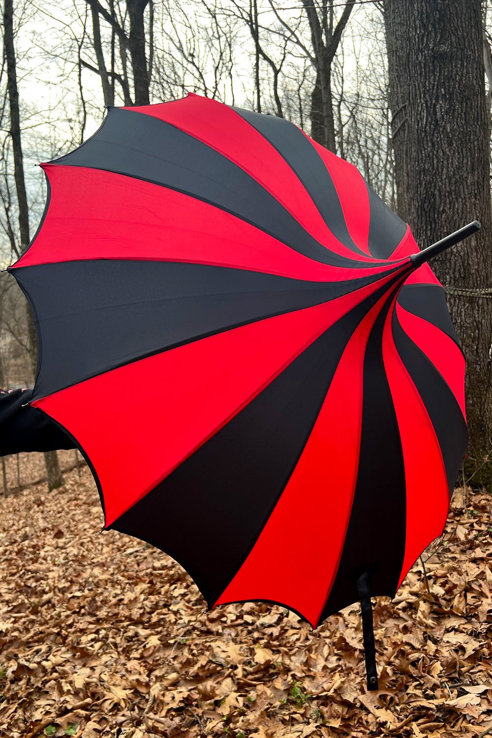 Batwing Pagoda Umbrella BLACK and RED STRIPED