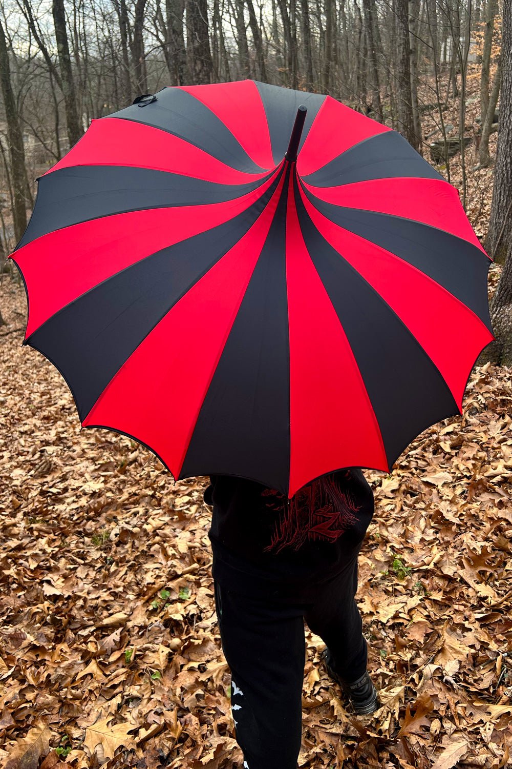 Batwing Pagoda Umbrella BLACK and RED STRIPED
