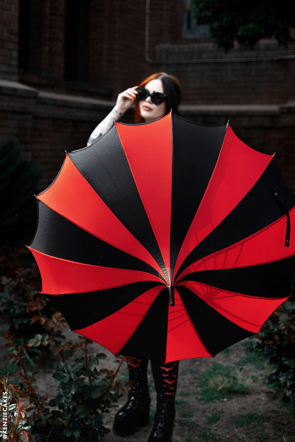 Batwing Pagoda Umbrella BLACK and RED STRIPED