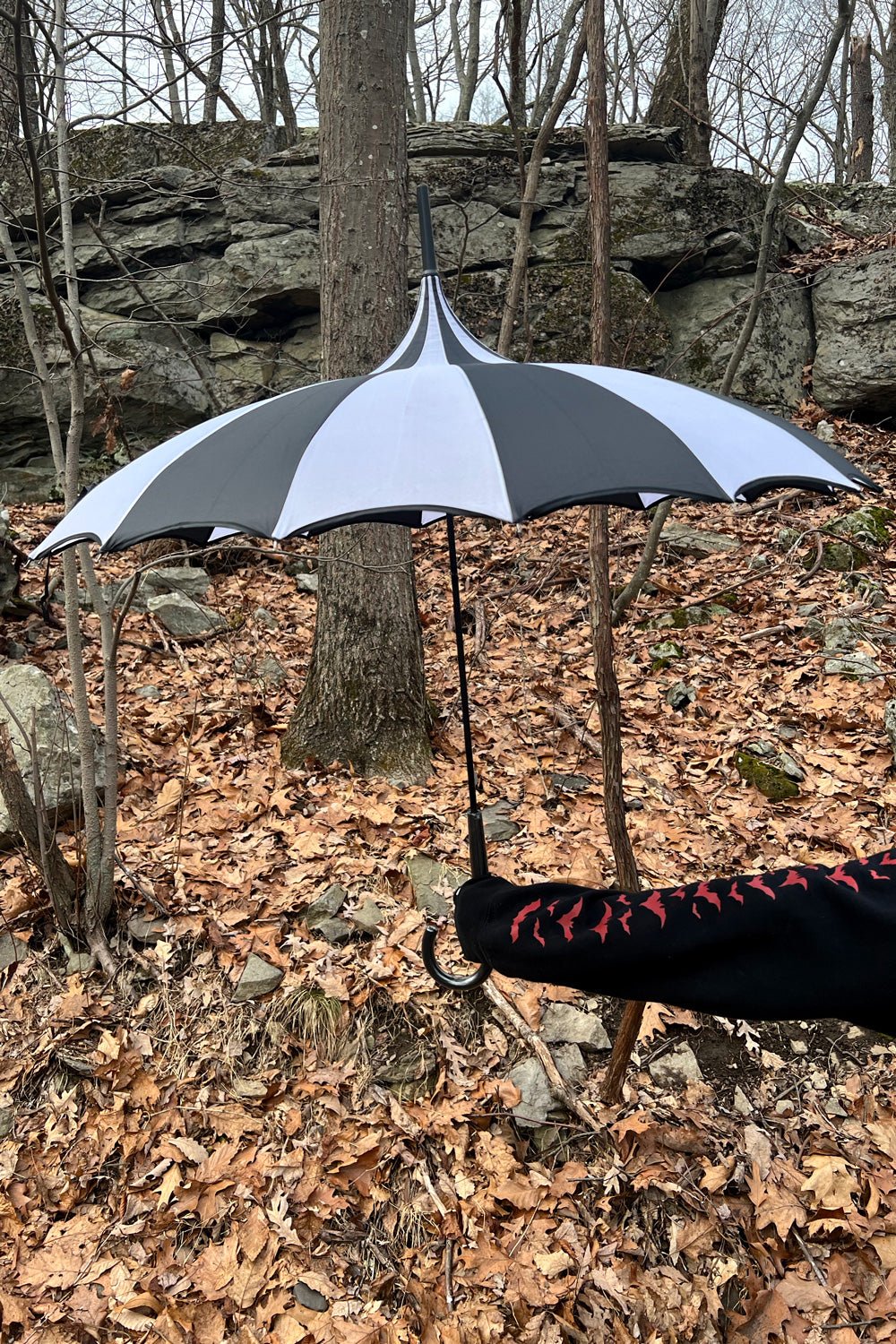 Batwing Pagoda Umbrella BLACK and WHITE STRIPED