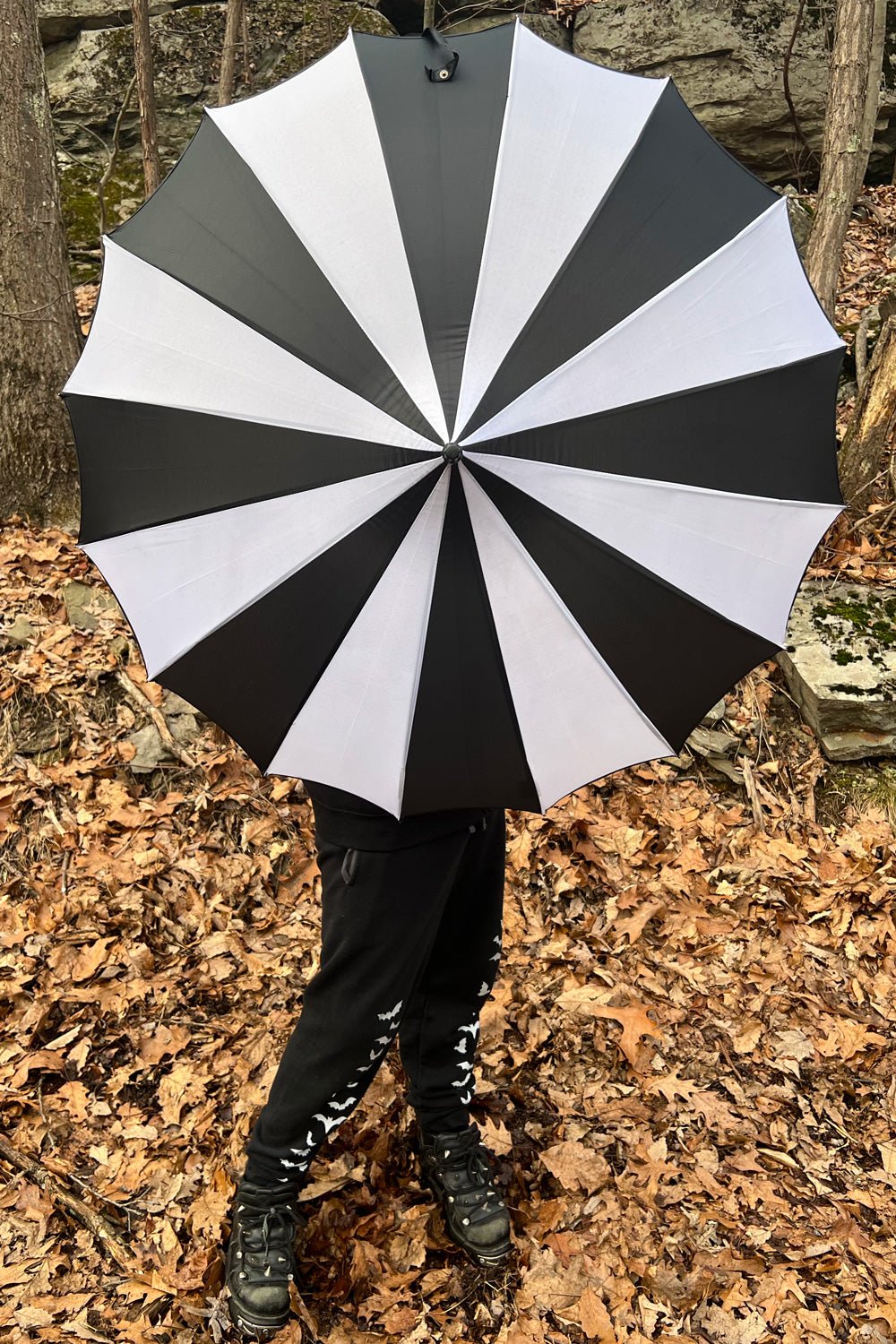 Batwing Pagoda Umbrella BLACK and WHITE STRIPED
