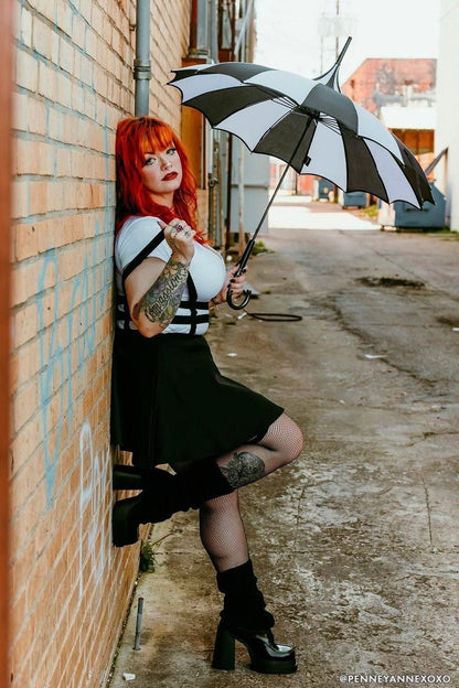 Batwing Pagoda Umbrella BLACK and WHITE STRIPED