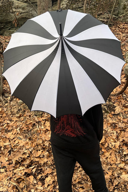 Batwing Pagoda Umbrella BLACK and WHITE STRIPED