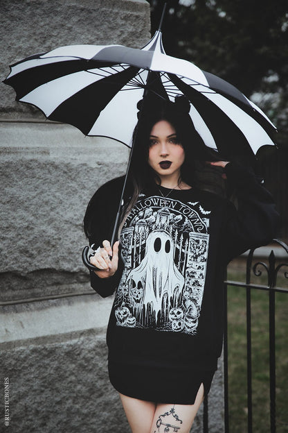 Batwing Pagoda Umbrella BLACK and WHITE STRIPED