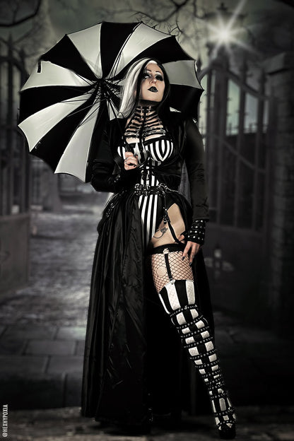 Batwing Pagoda Umbrella BLACK and WHITE STRIPED
