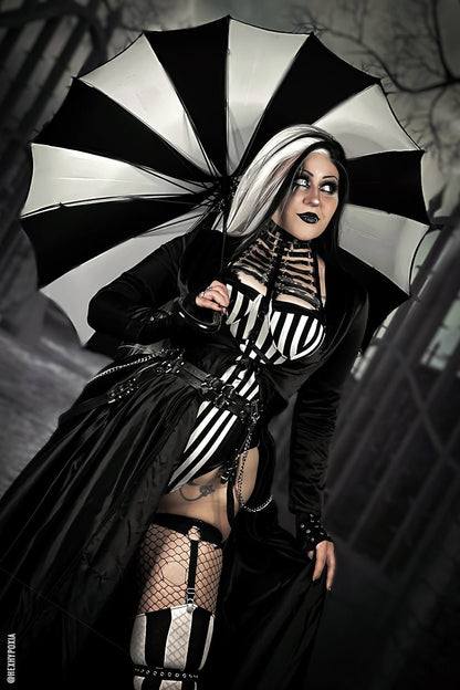 Batwing Pagoda Umbrella BLACK and WHITE STRIPED