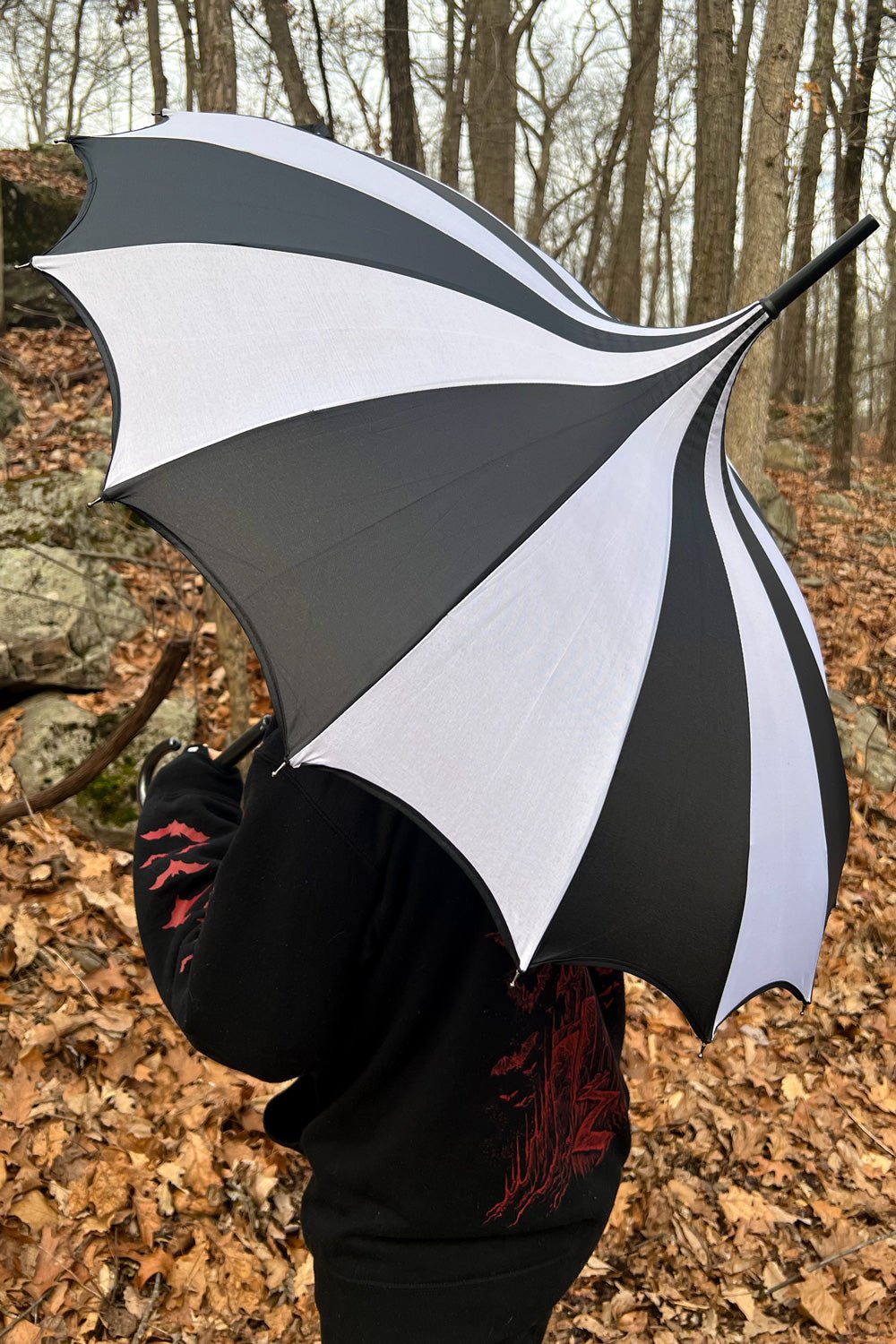 Batwing Pagoda Umbrella BLACK and WHITE STRIPED