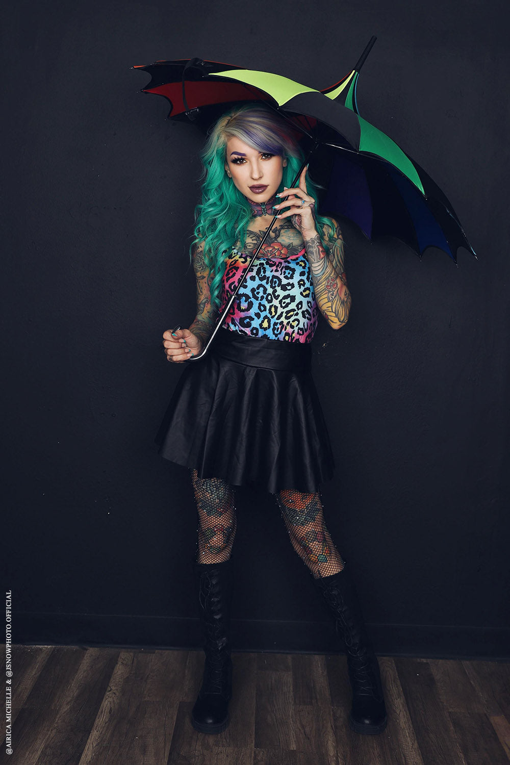 Batwing Pagoda Umbrella Goth Rainbow