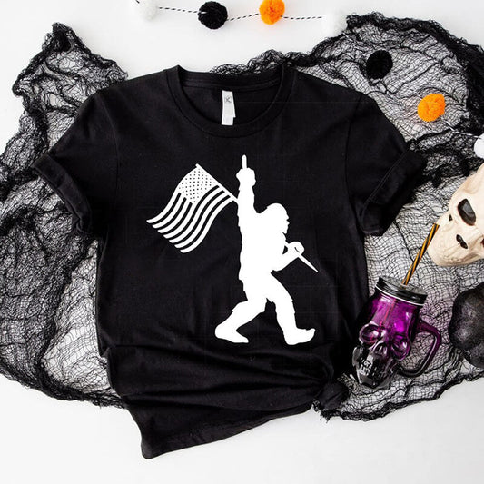 Bigfoot Holding A Flag Short Sleeve T-shirt