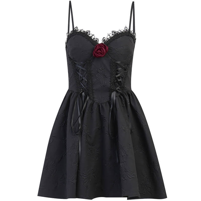Black Goth Rose Polyester Party Dress – Grave Digs