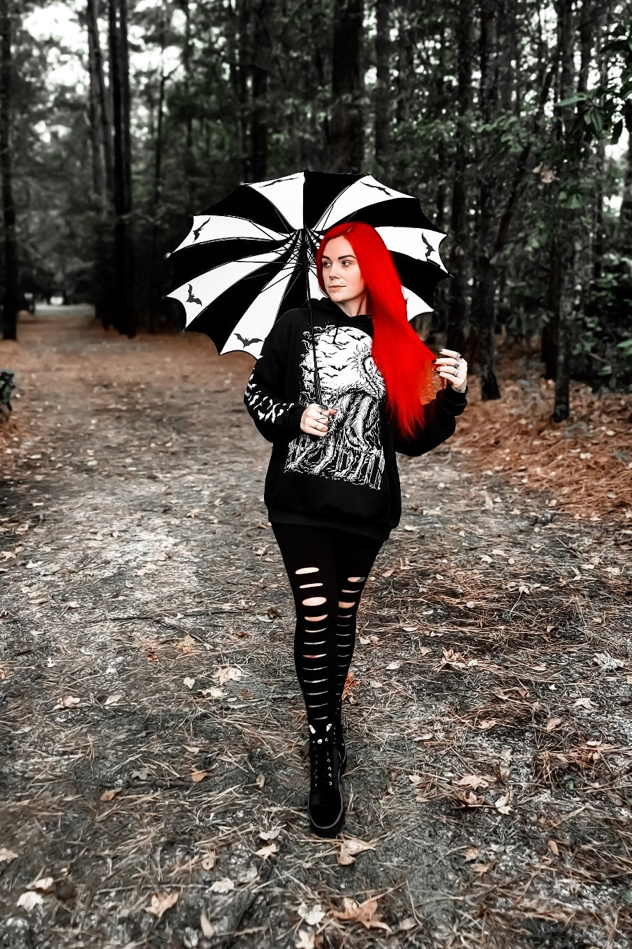Batwing Pagoda Umbrella Batty Black and White